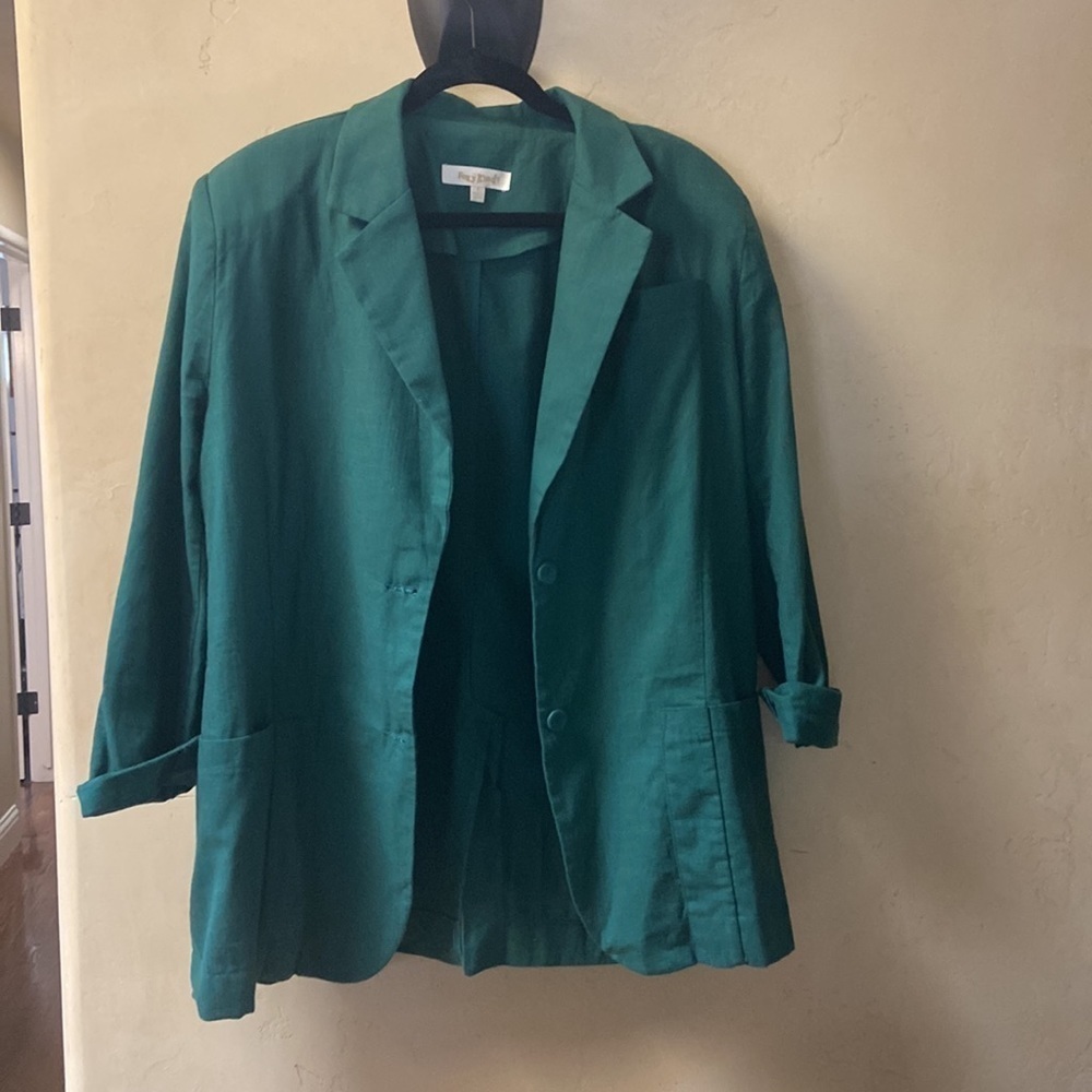 Sz S The Foxy Kind 100% Cotton Forest Green Oversized Blazer 69716 - Picture 2 of 10